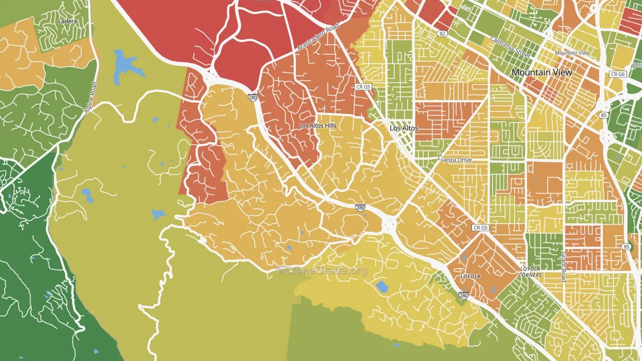 Los Altos Hills, CA Map of Burglary Rates