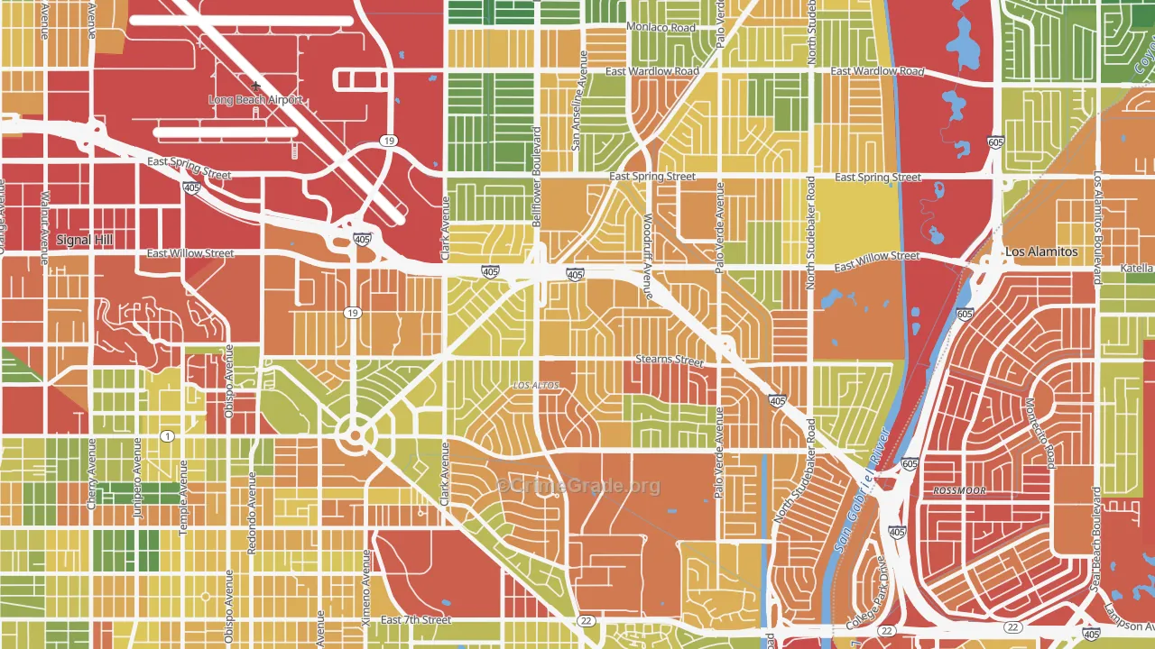 Los Altos, Long Beach, CA Map of Burglary Rates