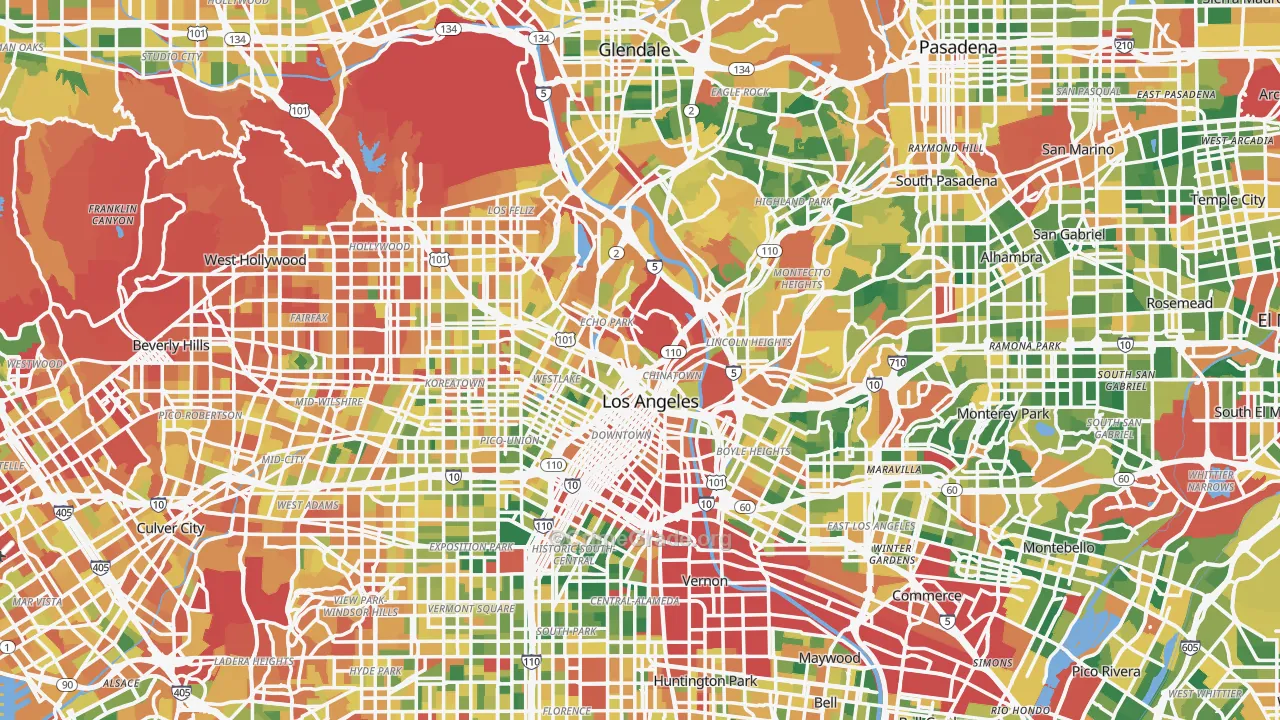 Los Angeles County, CA Map of Burglary Rates