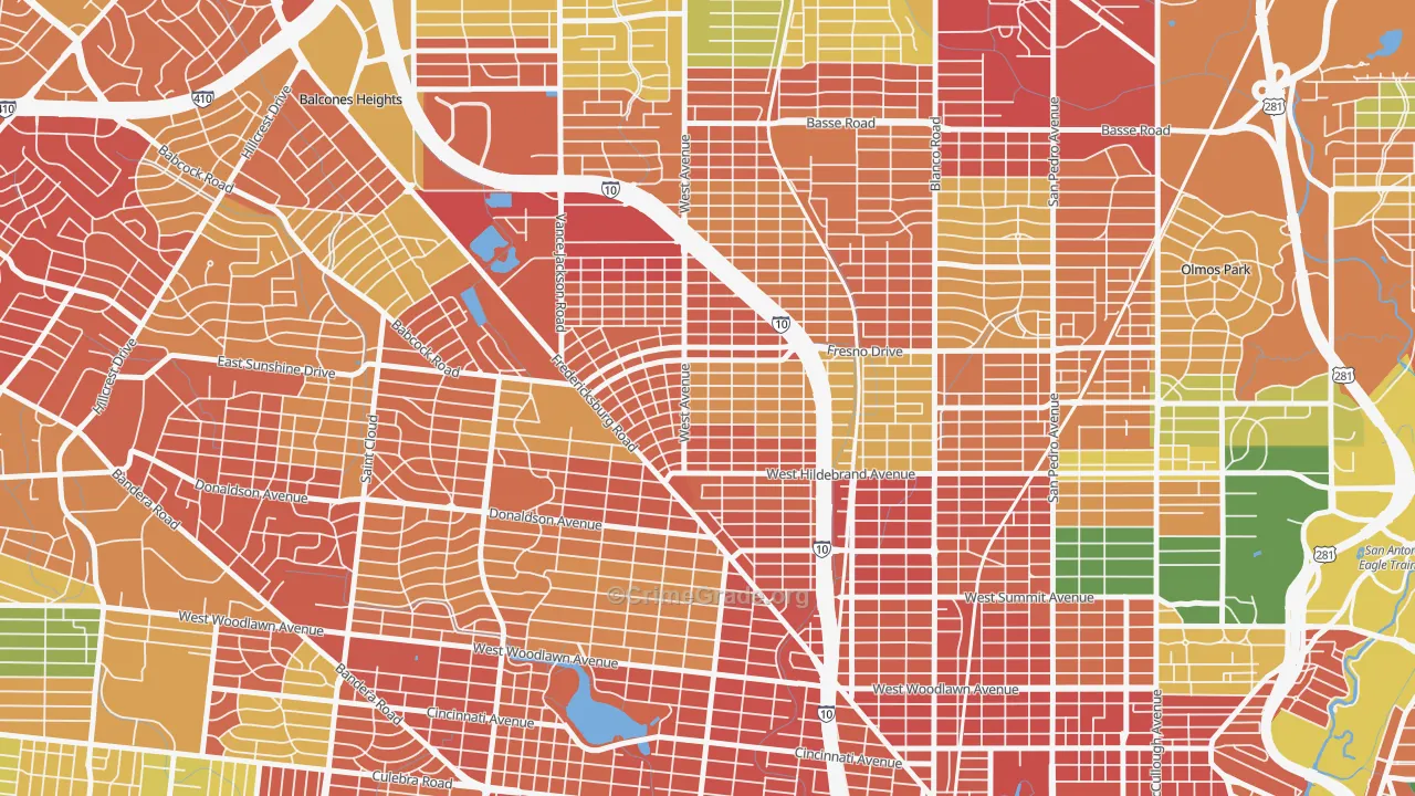 Los Angeles Heights-Keystone, San Antonio, TX Map of Burglary Rates