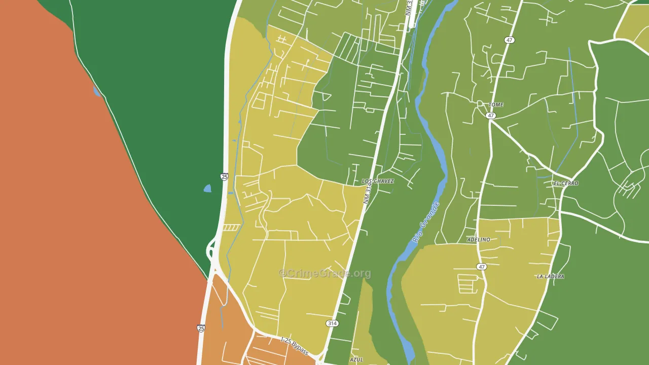 Los Chaves, NM Map of Burglary Rates