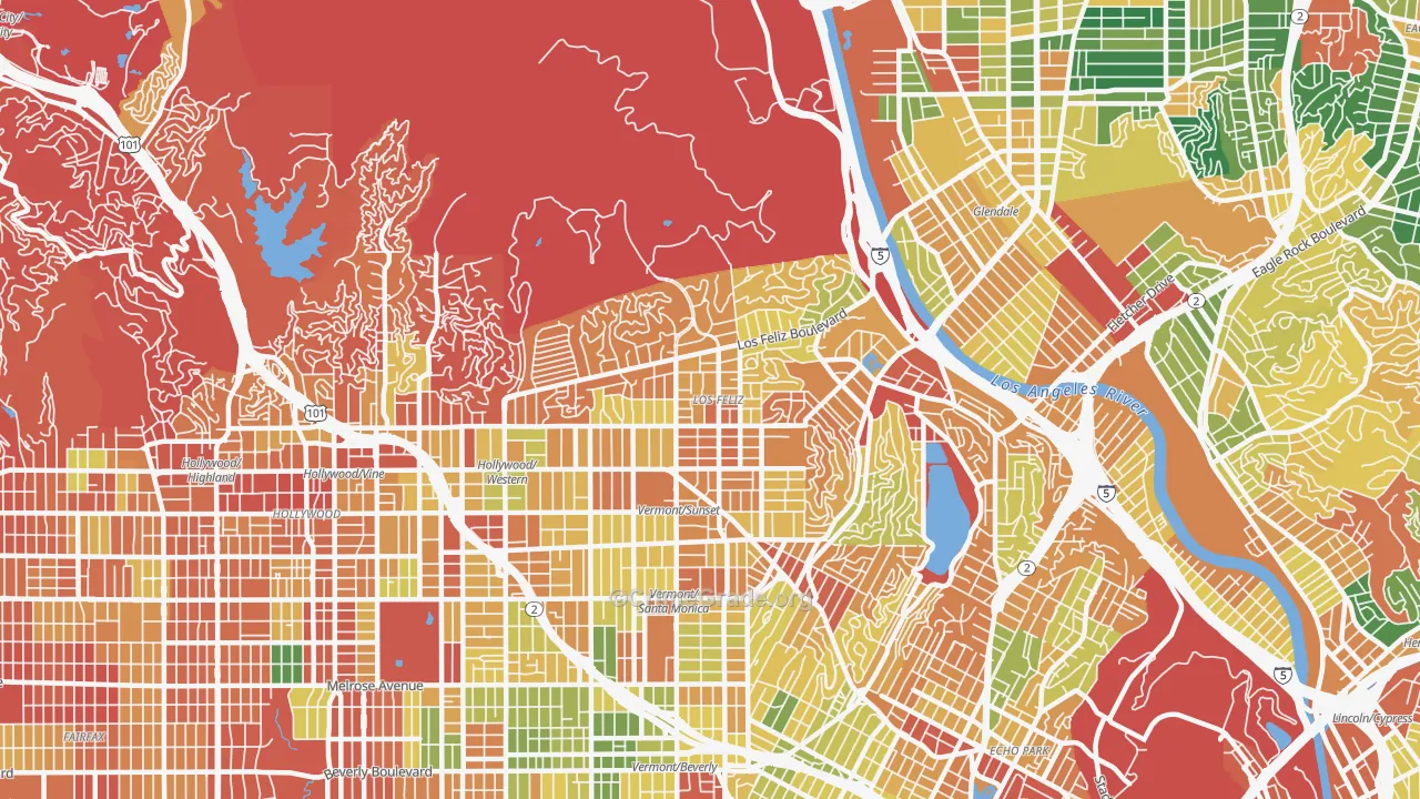 Los Feliz, Los Angeles, CA Map of Burglary Rates