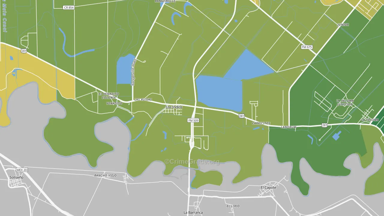 Los Indios, TX Map of Burglary Rates