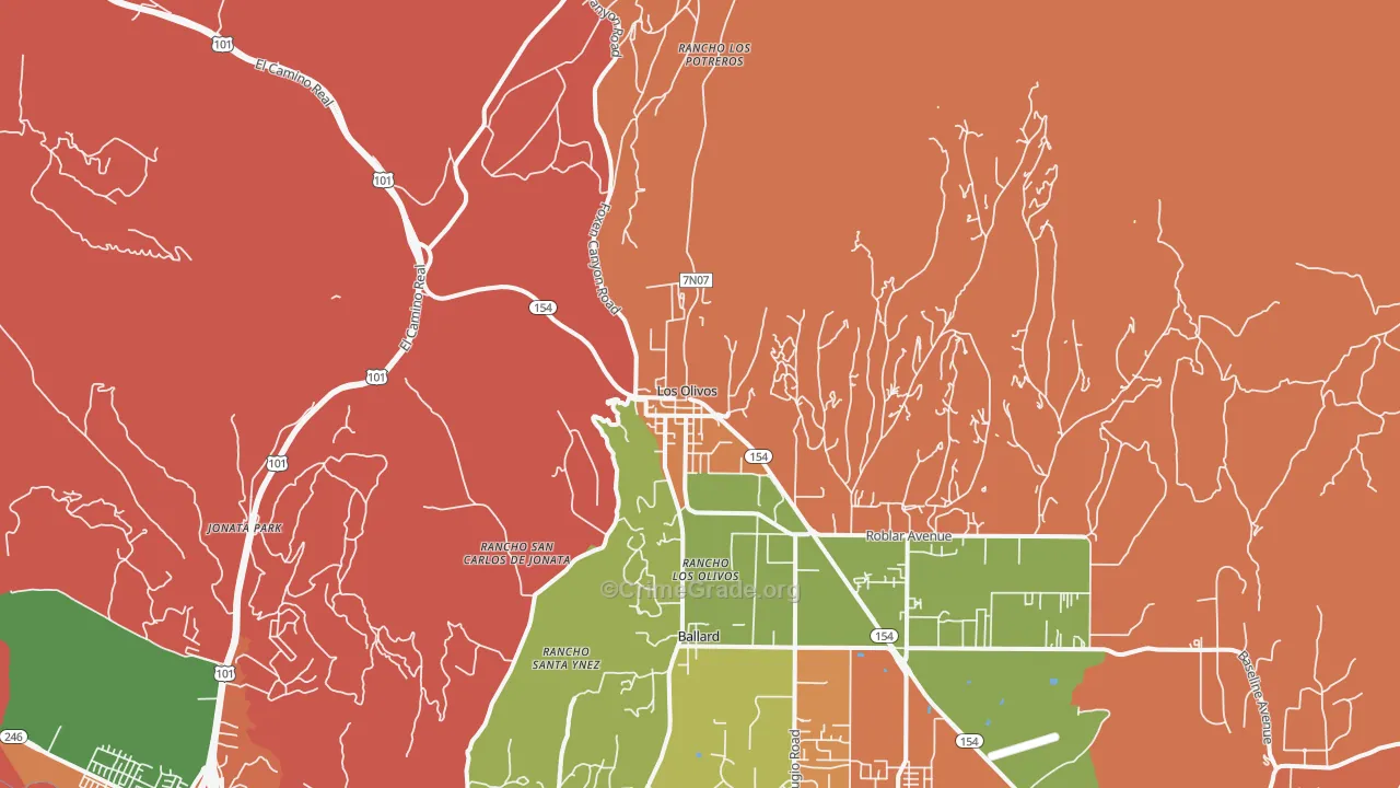 Los Olivos, CA Map of Burglary Rates