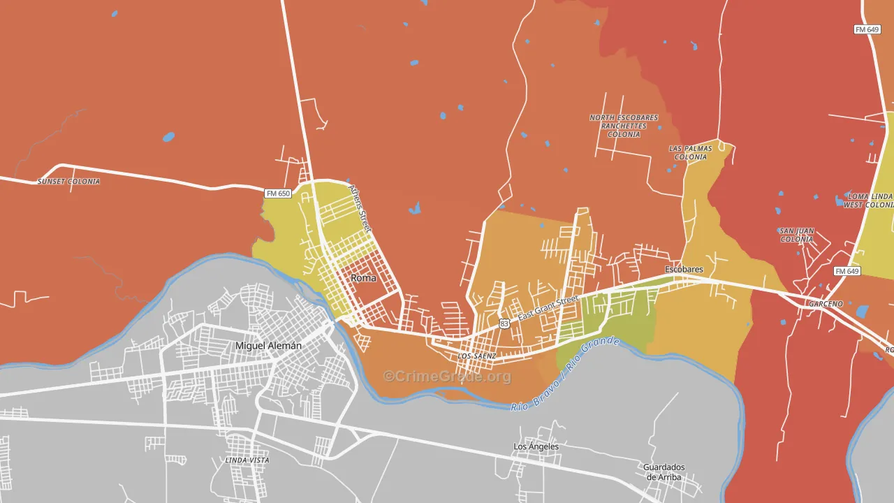 Los Saenz, TX Map of Burglary Rates