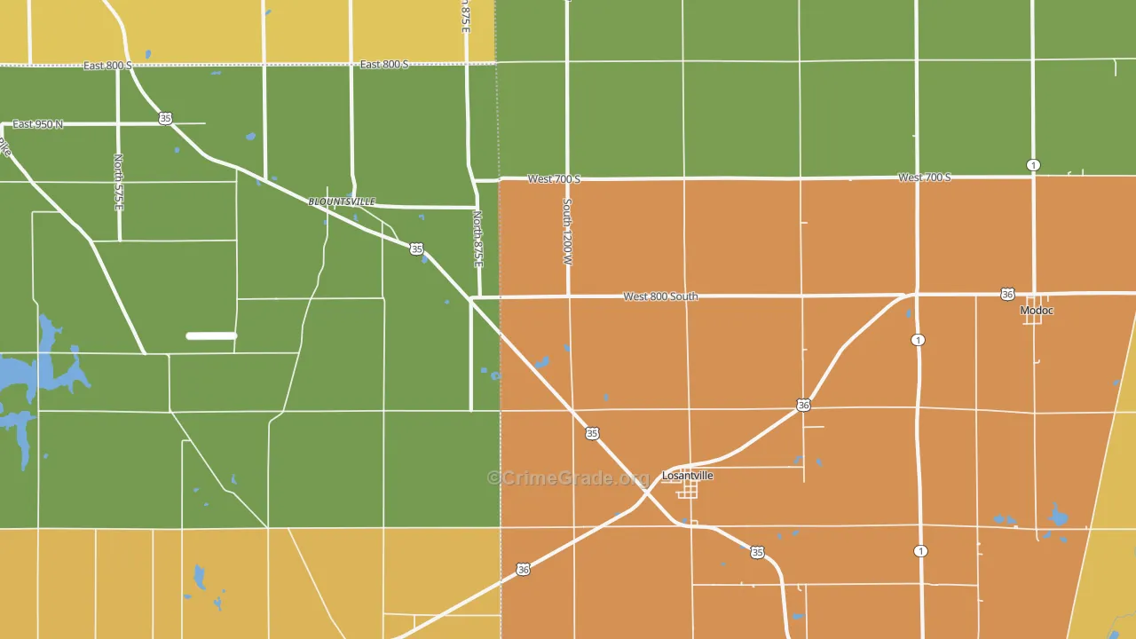 Losantville, IN Map of Burglary Rates