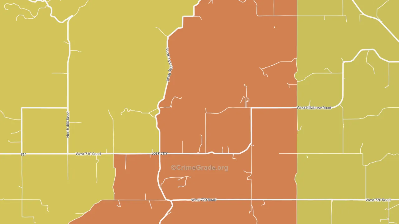Lost City, OK Map of Burglary Rates