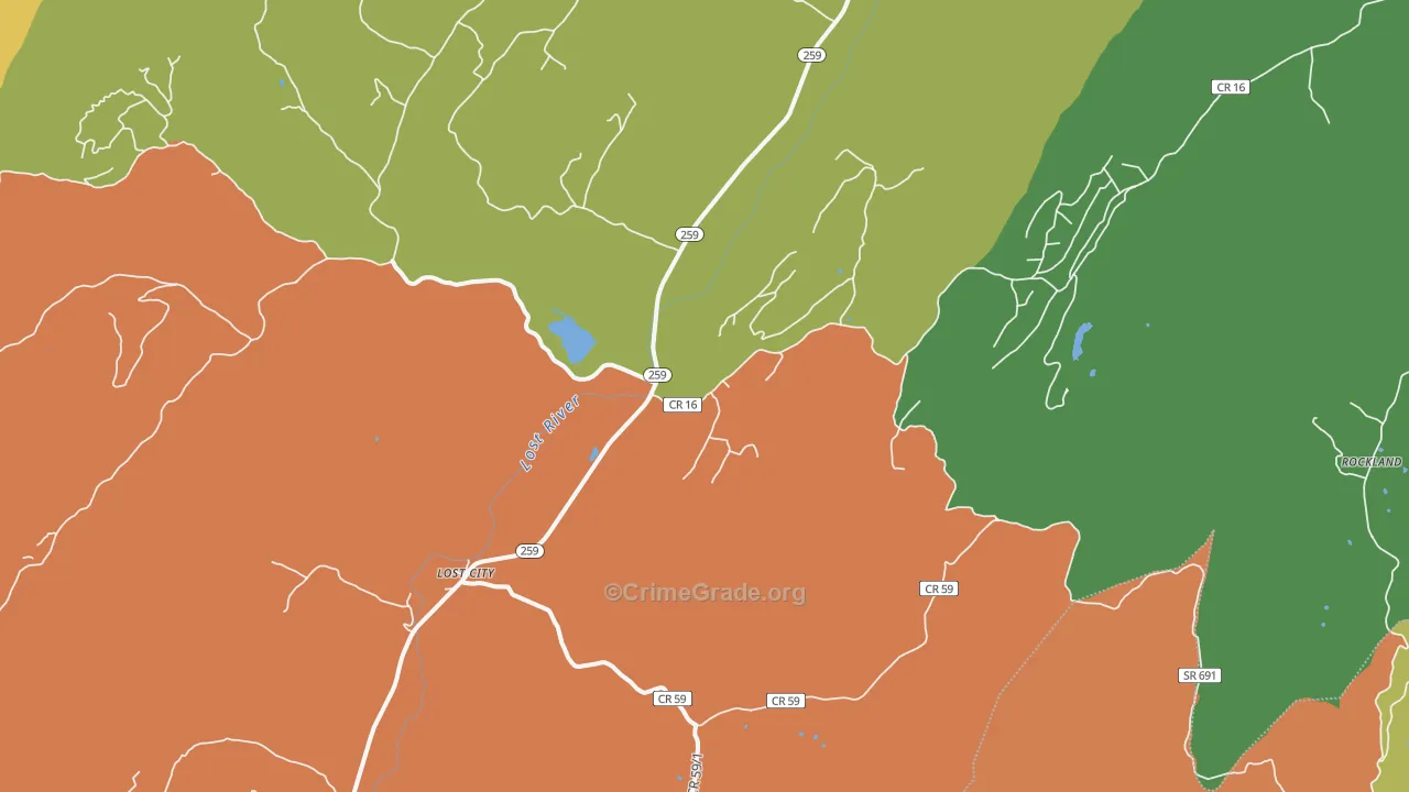 Lost City, WV Map of Burglary Rates