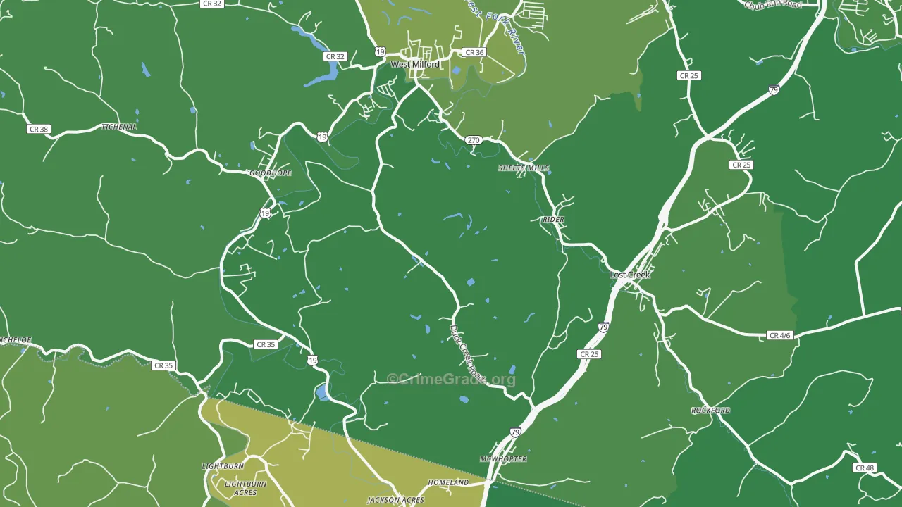 Lost Creek, WV Map of Burglary Rates
