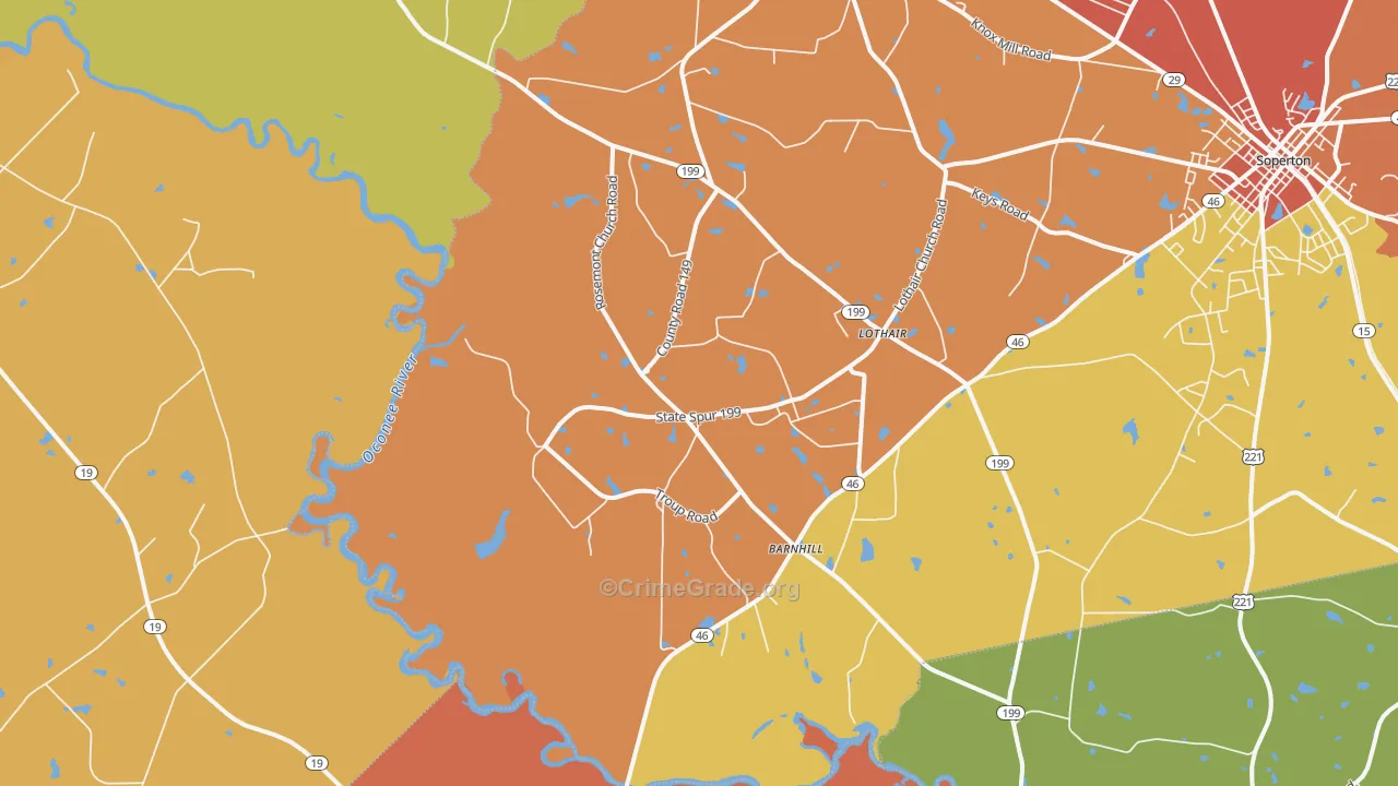 Lothair, GA Map of Burglary Rates