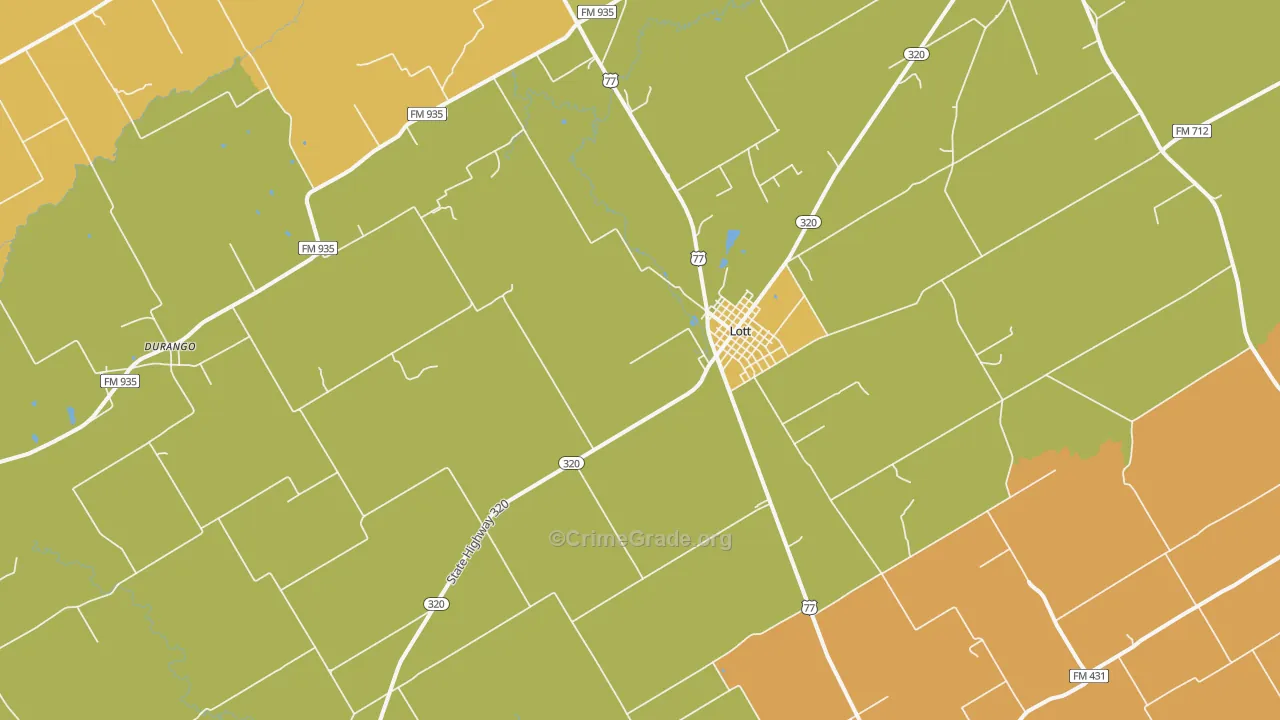 Lott, TX Map of Burglary Rates