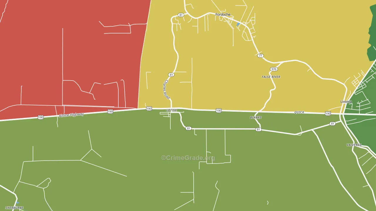 Lottie, LA Map of Burglary Rates