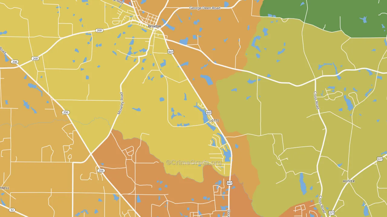 Lotts, GA Map of Burglary Rates