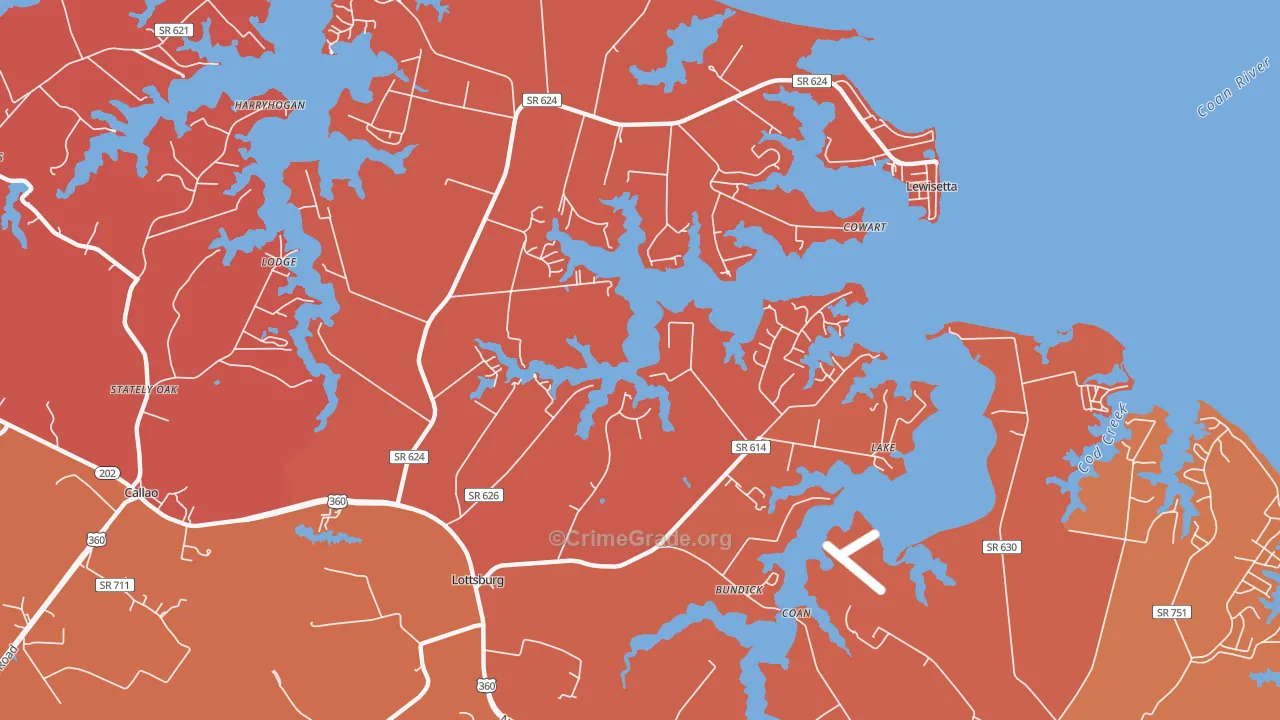 Lottsburg, VA Map of Burglary Rates