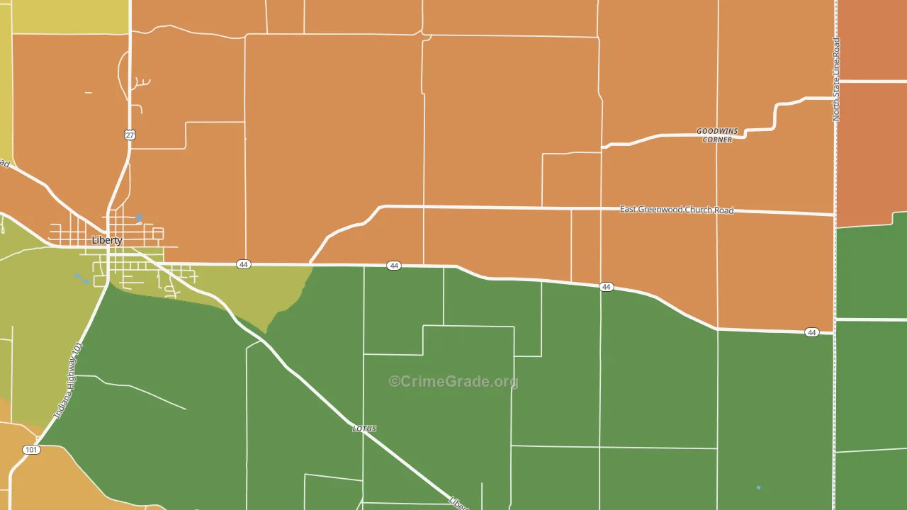 Lotus, IN Map of Burglary Rates