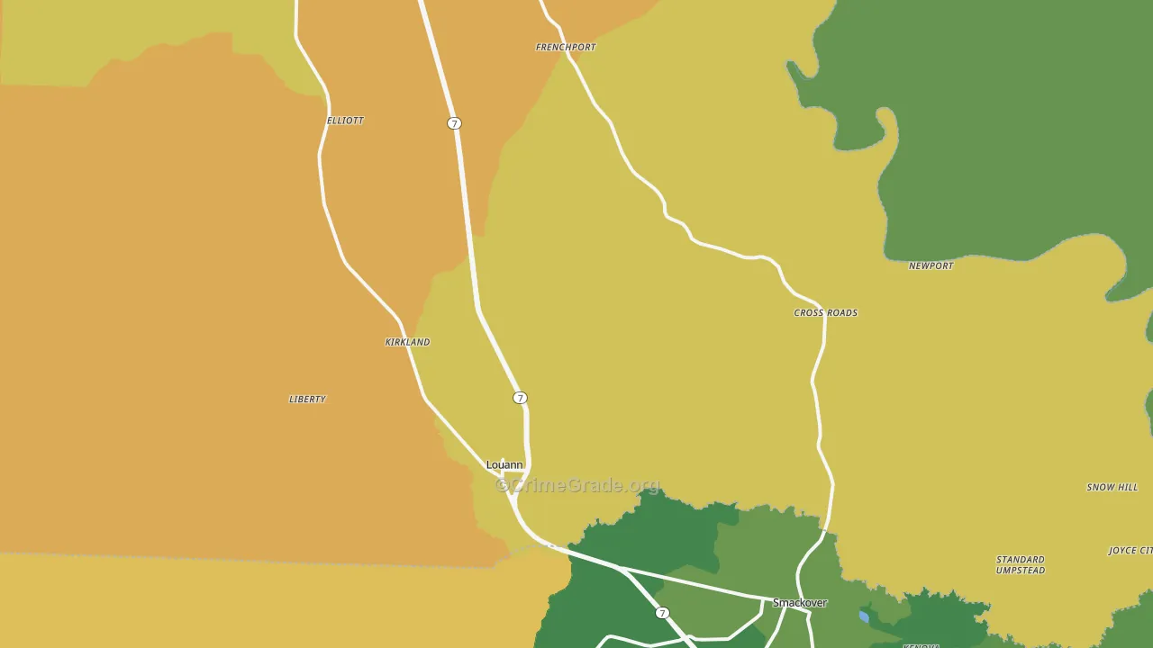 Louann, AR Map of Burglary Rates
