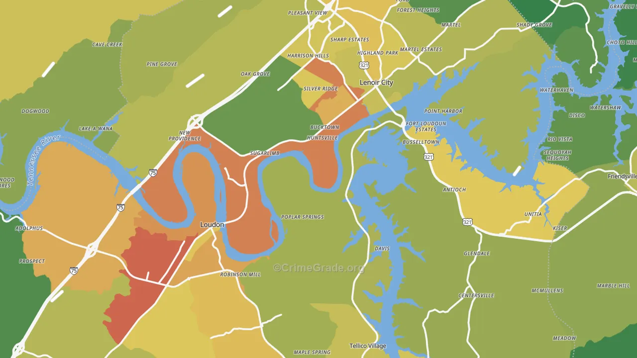 Loudon County, TN Map of Burglary Rates