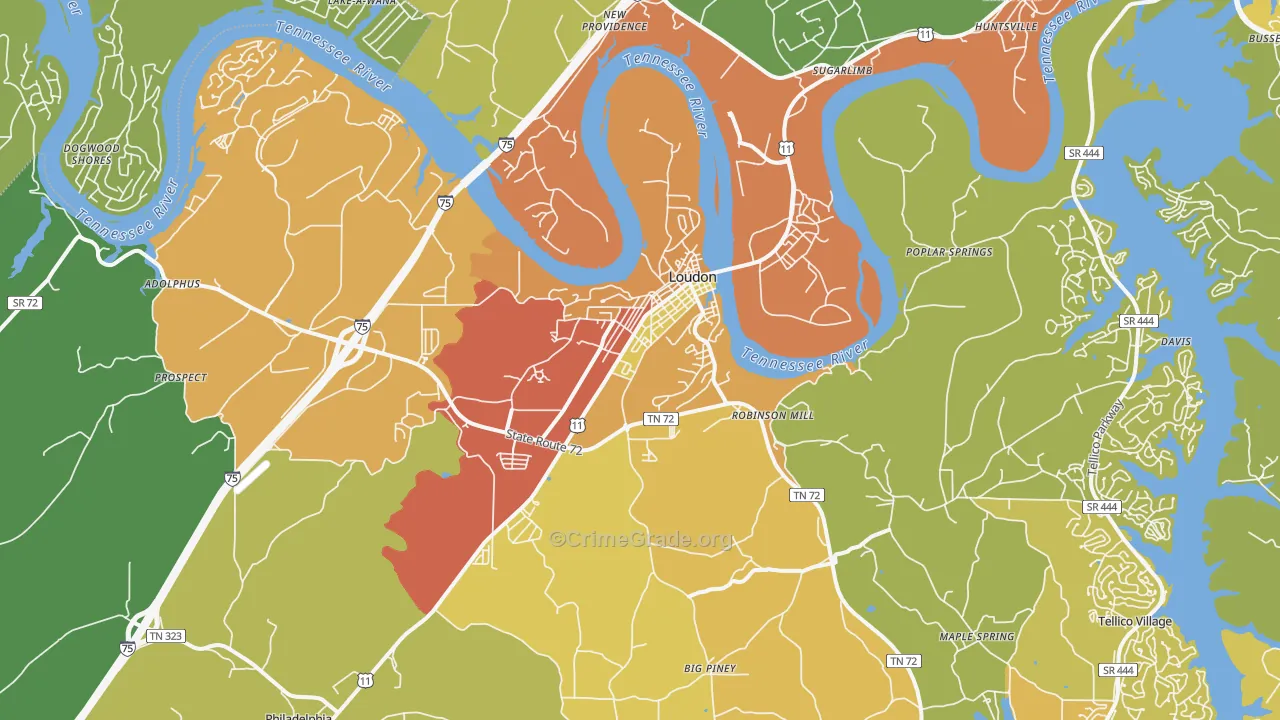 Loudon, TN Map of Burglary Rates