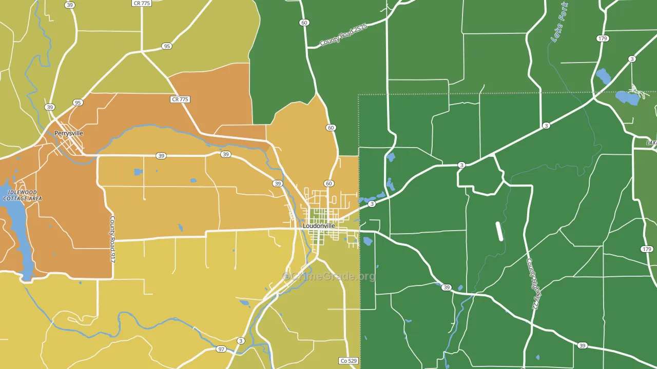 Loudonville, OH Map of Burglary Rates