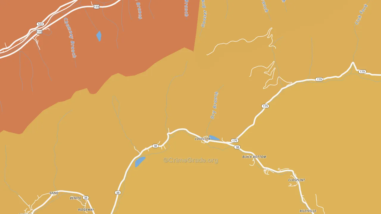 Louellen, KY Map of Burglary Rates