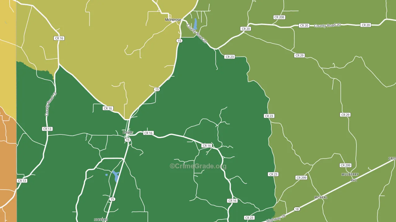 Louin, MS Map of Burglary Rates
