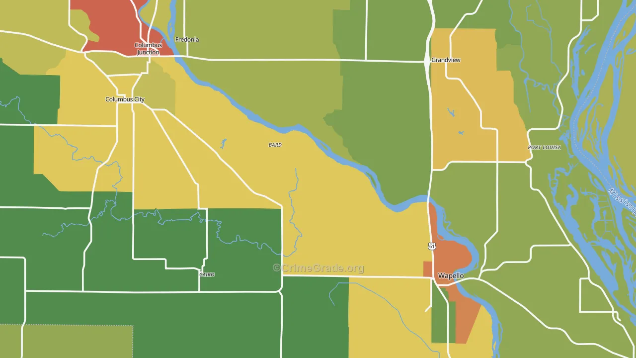 Louisa County, IA Map of Burglary Rates