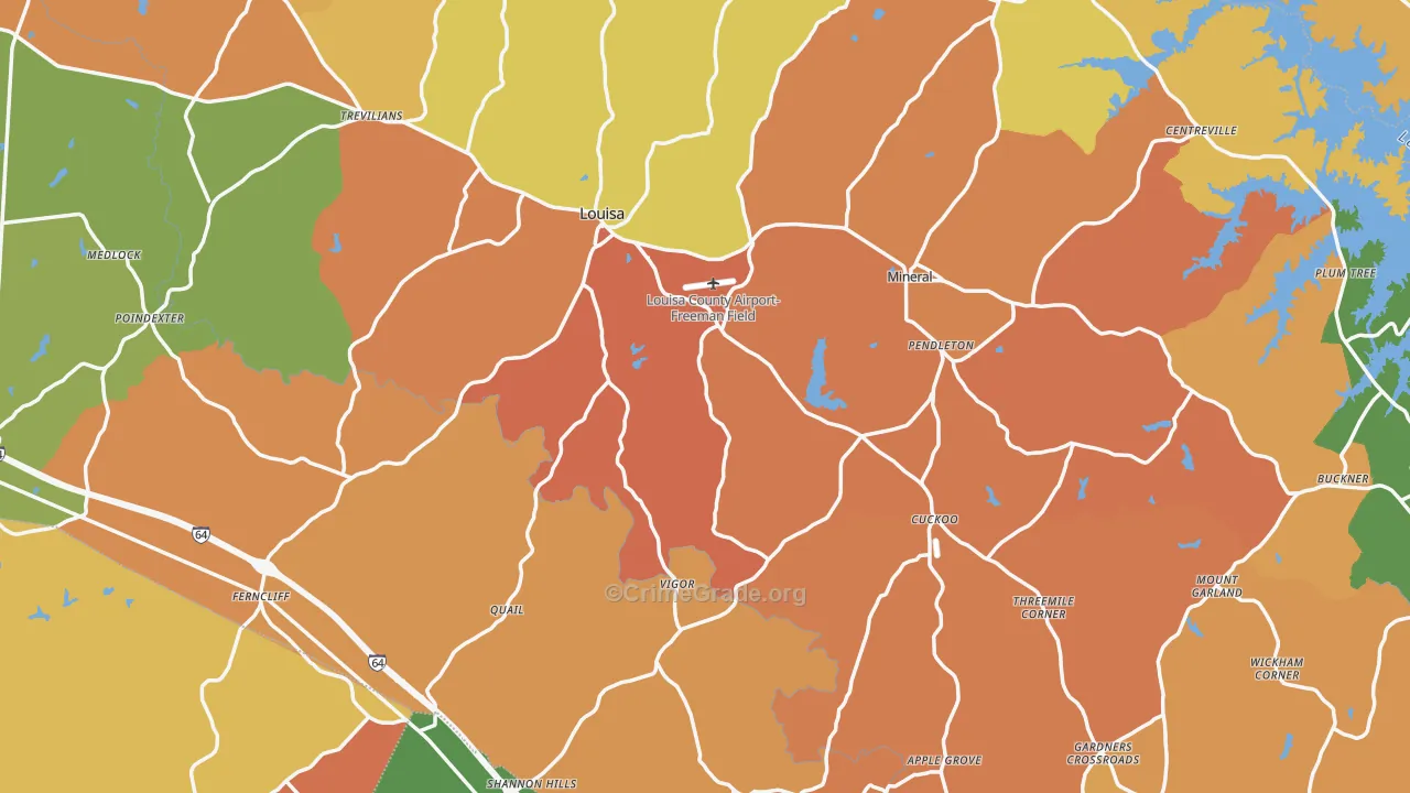 Louisa County, VA Map of Burglary Rates