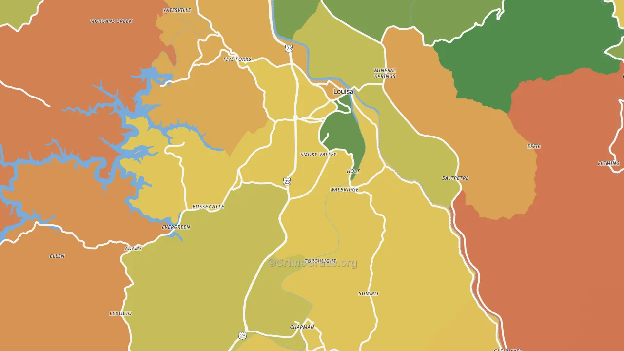 Louisa, KY Map of Burglary Rates