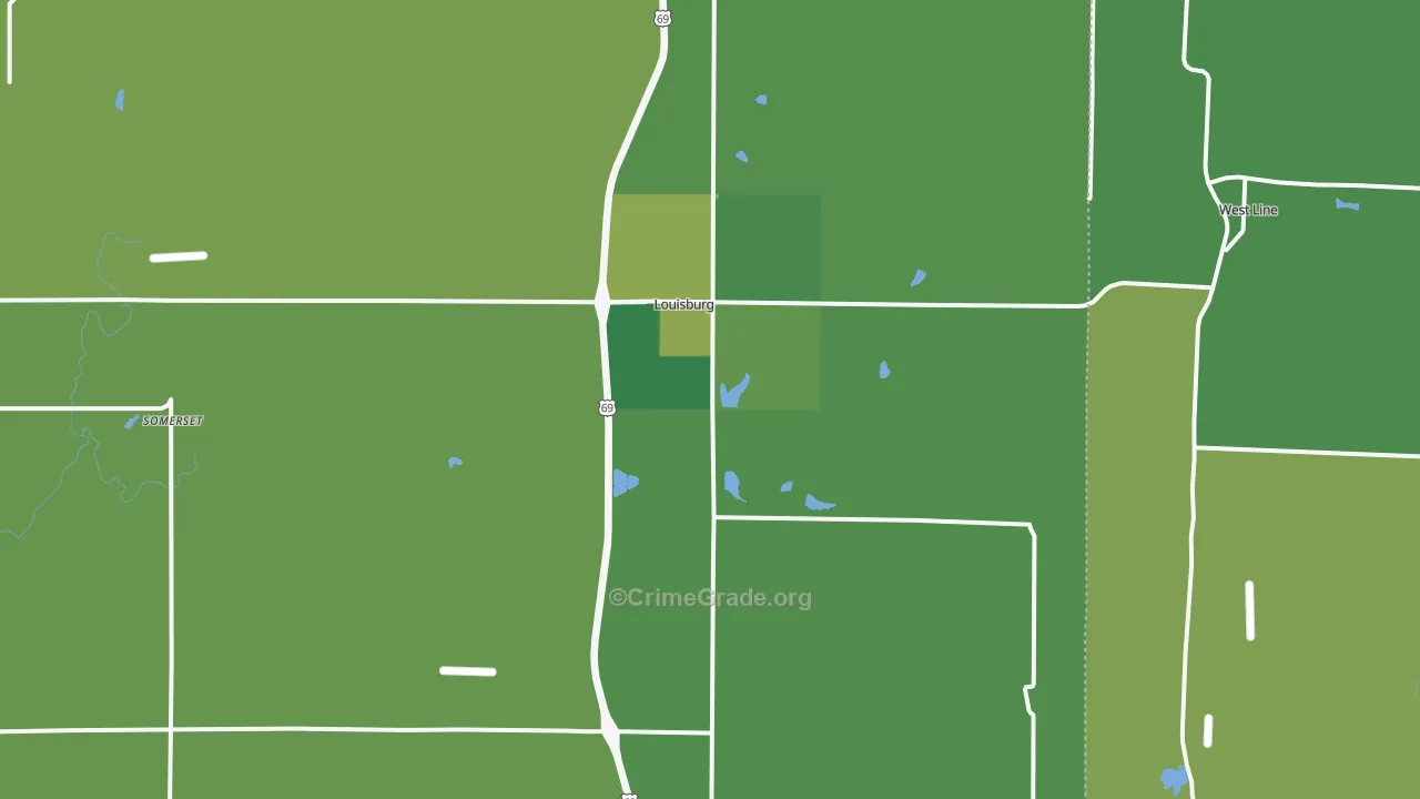 Louisburg, KS Map of Burglary Rates
