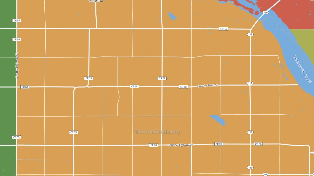 Louisburg, MN Map of Burglary Rates