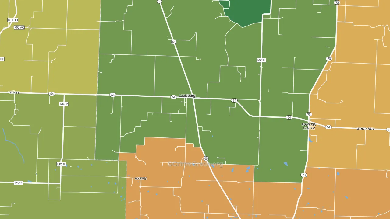 Louisburg, MO Map of Burglary Rates