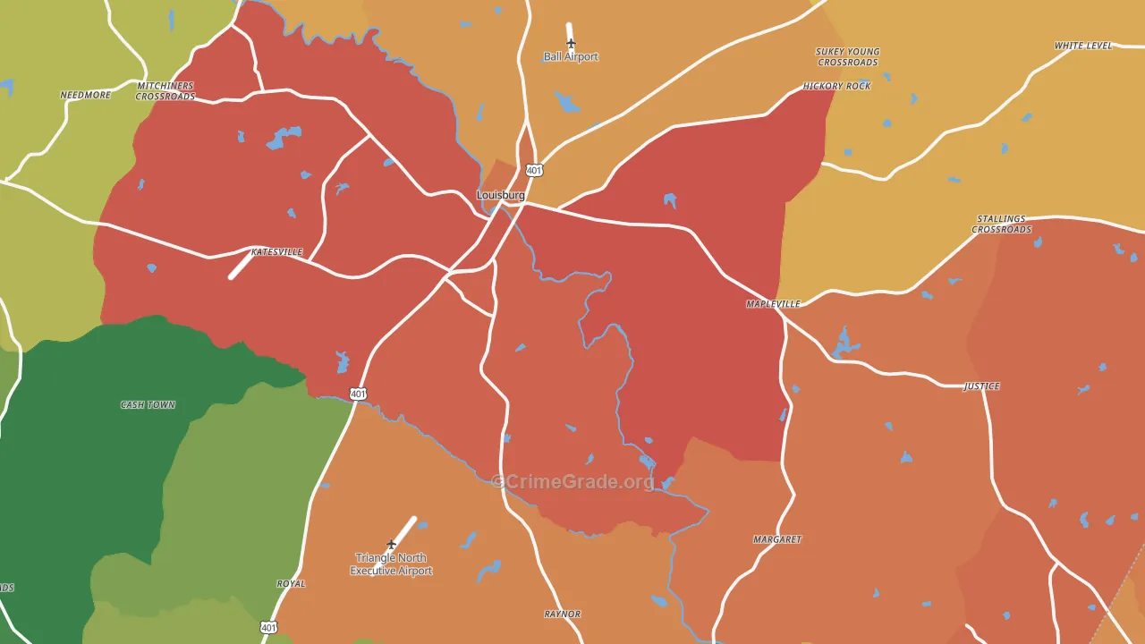 Louisburg, NC Map of Burglary Rates