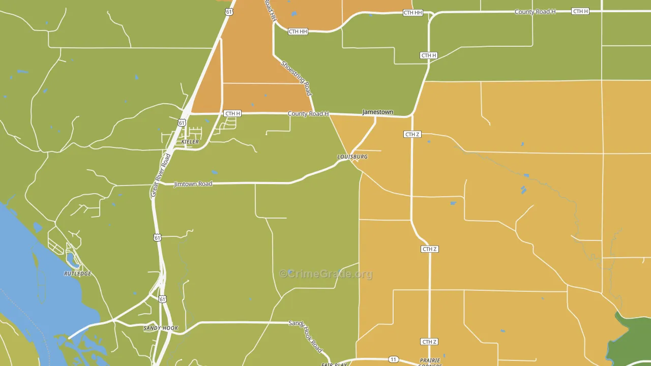 Louisburg, WI Map of Burglary Rates