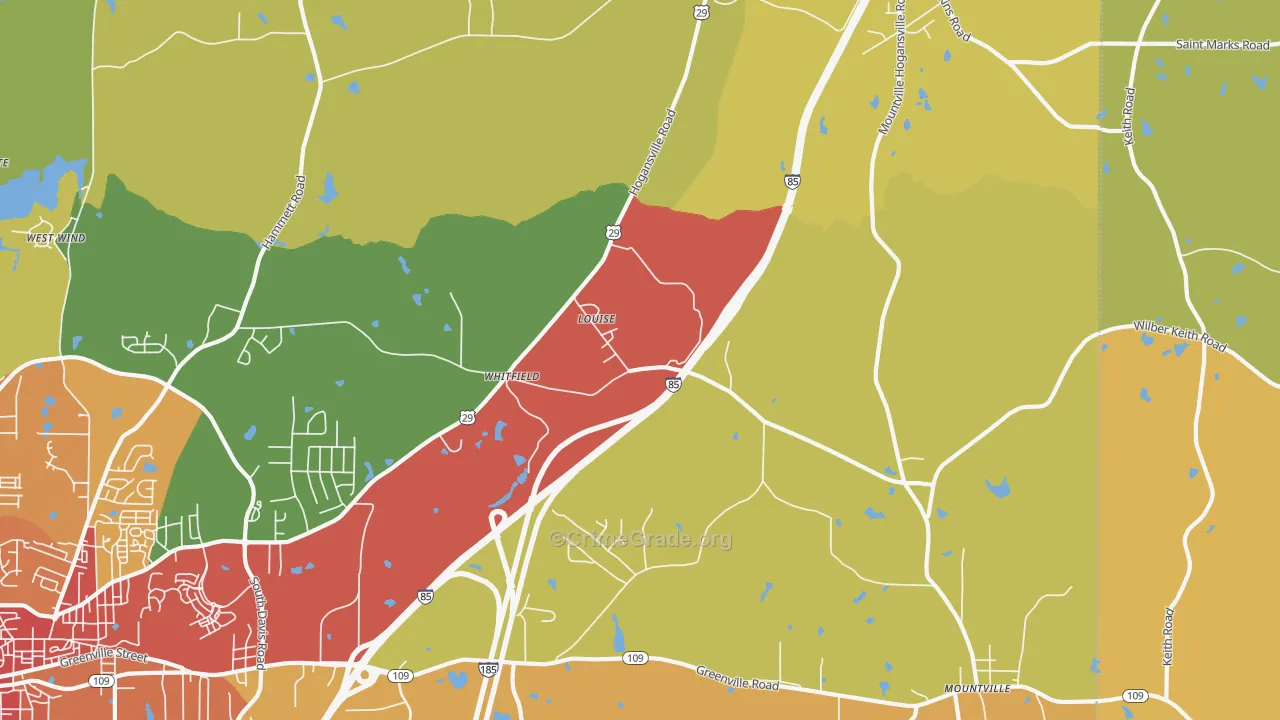 Louise, GA Map of Burglary Rates