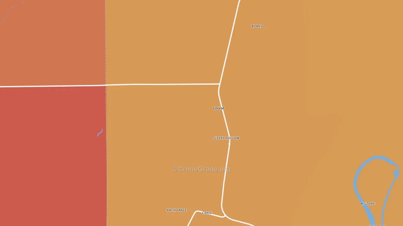 Louise, MS Map of Burglary Rates
