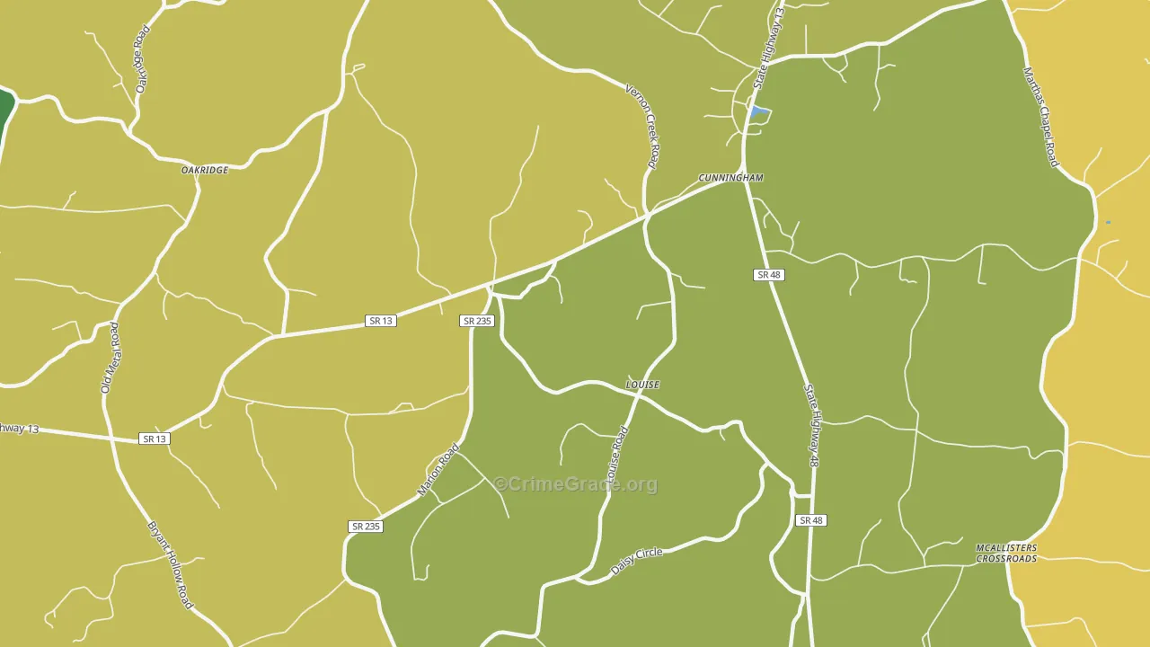 Louise, TN Map of Burglary Rates
