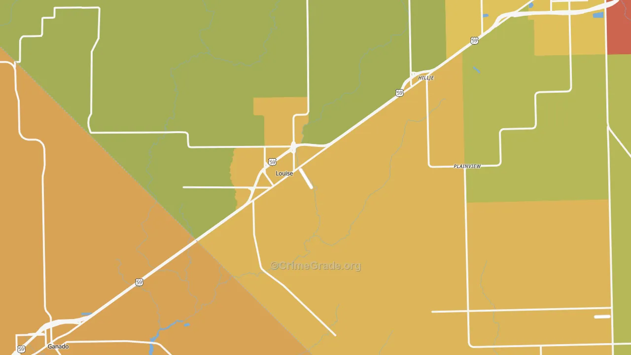 Louise, TX Map of Burglary Rates