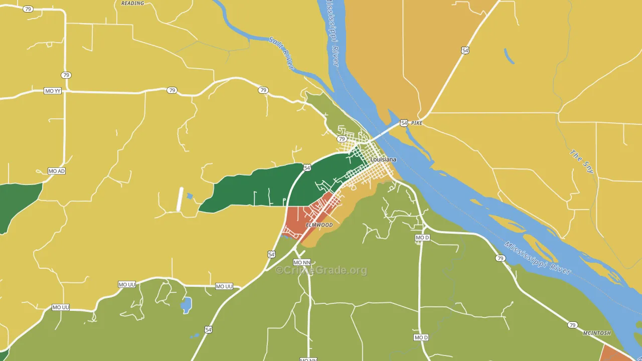 Louisiana, MO Map of Burglary Rates