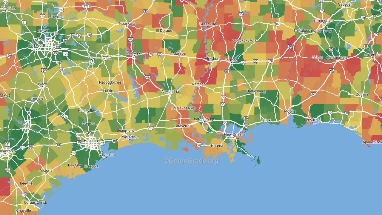Louisiana Map of Burglary Rates