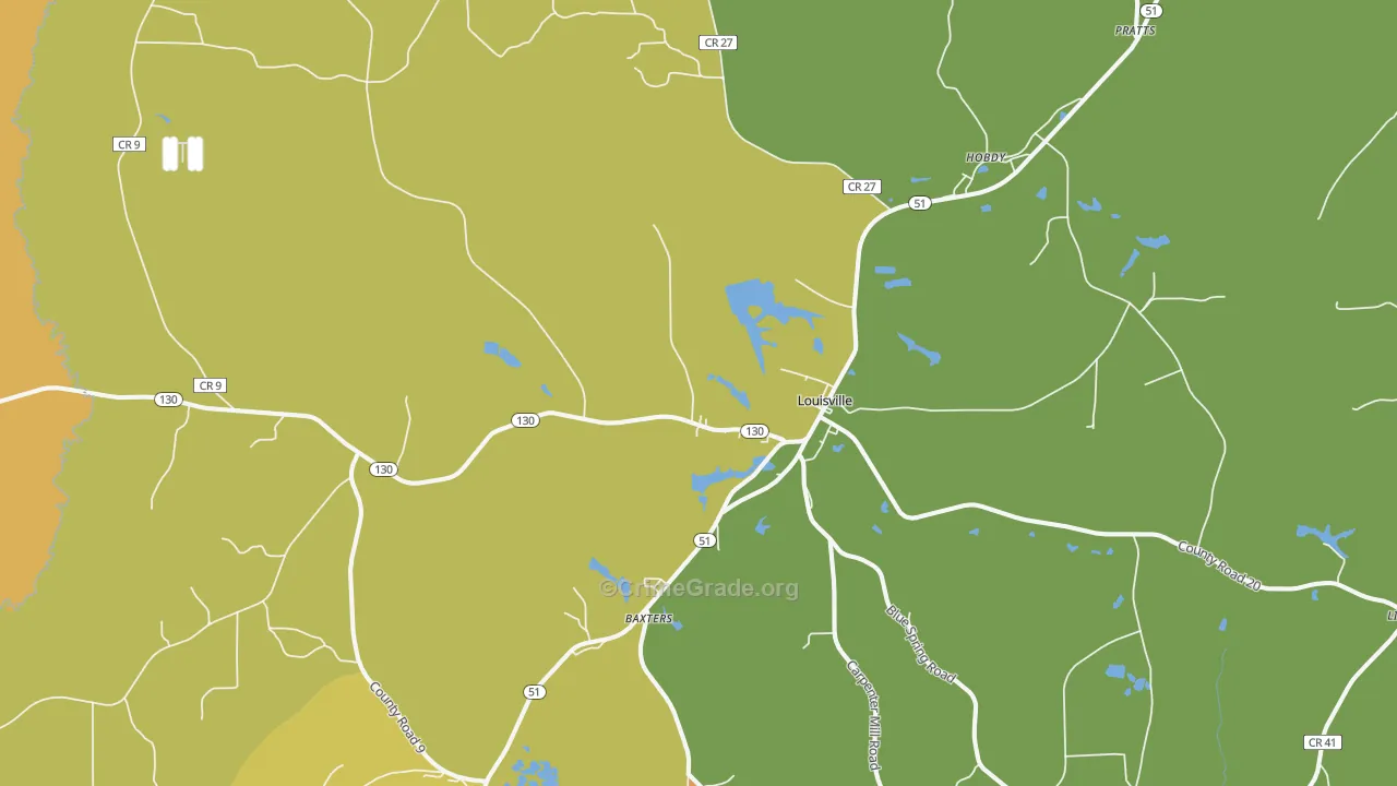 Louisville, AL Map of Burglary Rates
