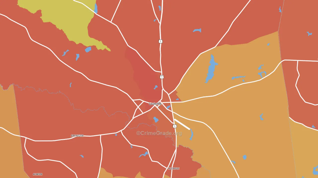Louisville, GA Map of Burglary Rates