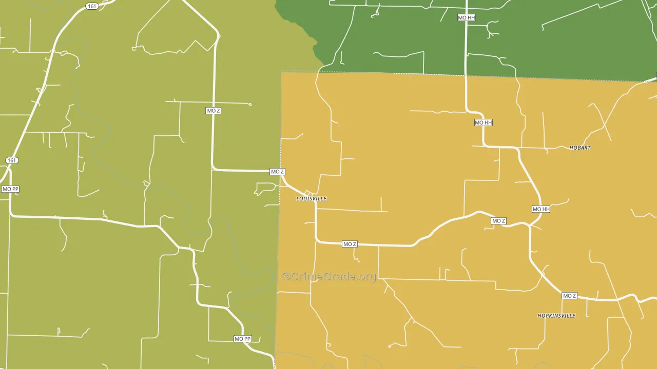 Louisville, MO Map of Burglary Rates
