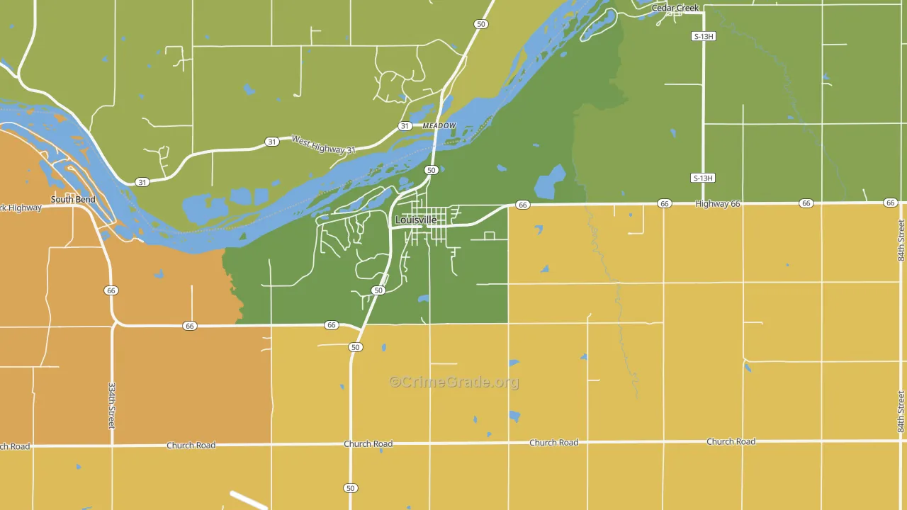 Louisville, NE Map of Burglary Rates