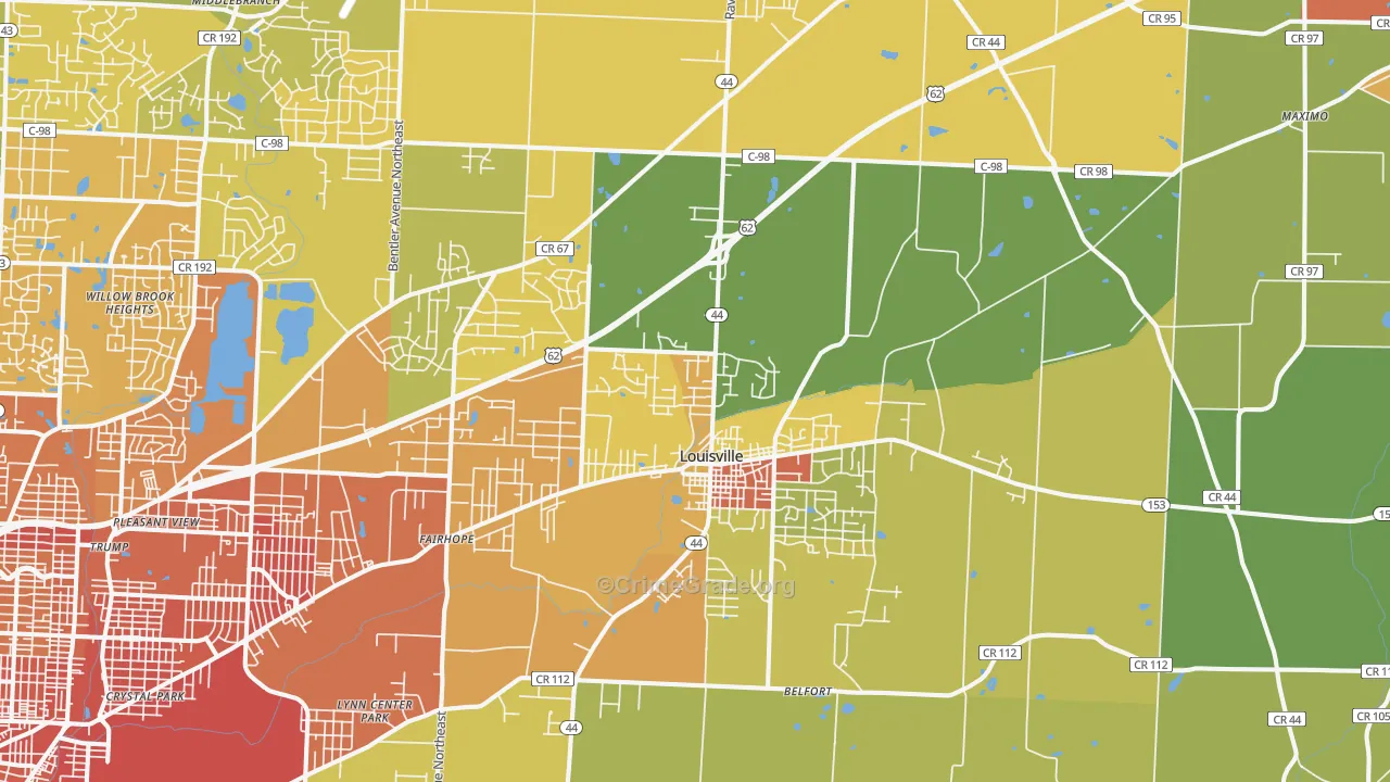 Louisville, OH Map of Burglary Rates