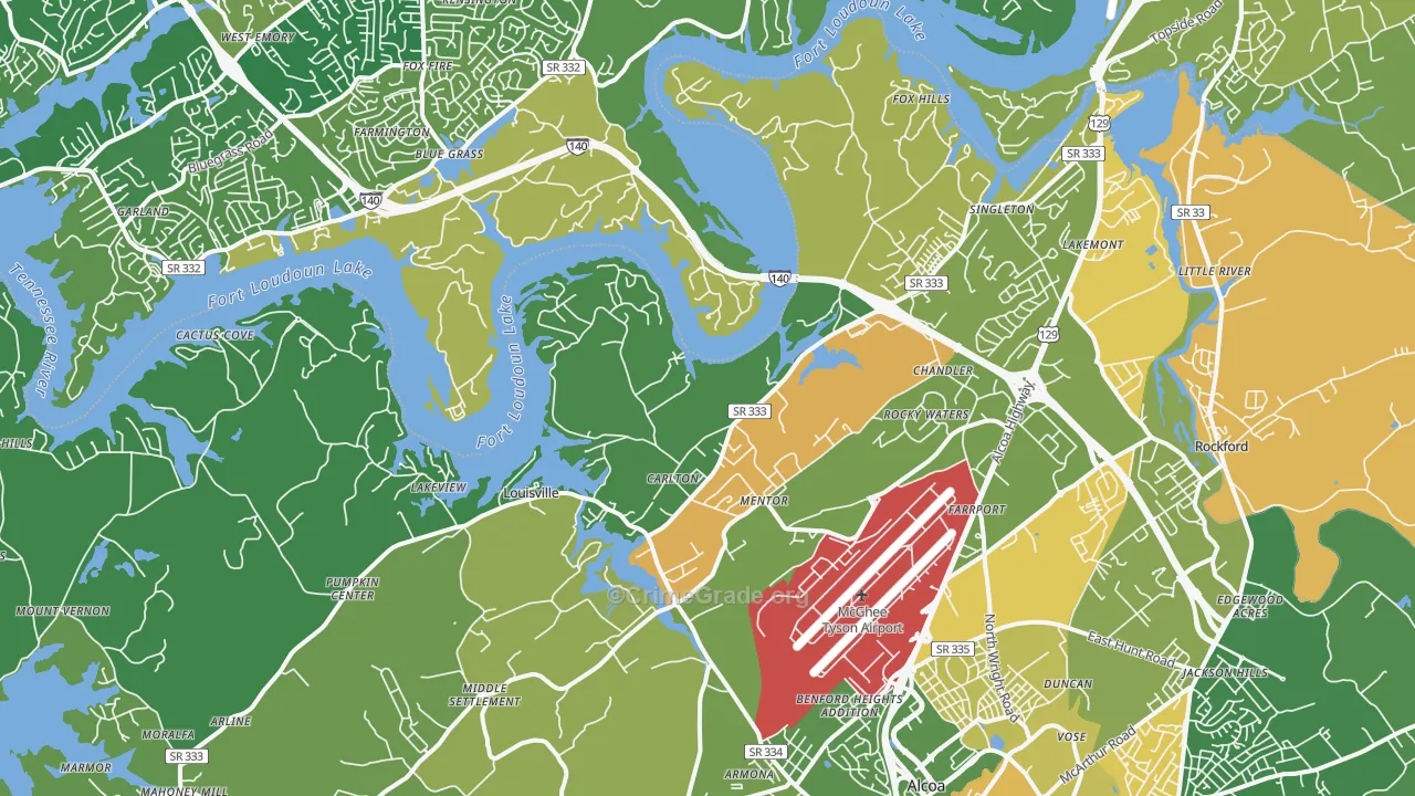 Louisville, TN Map of Burglary Rates