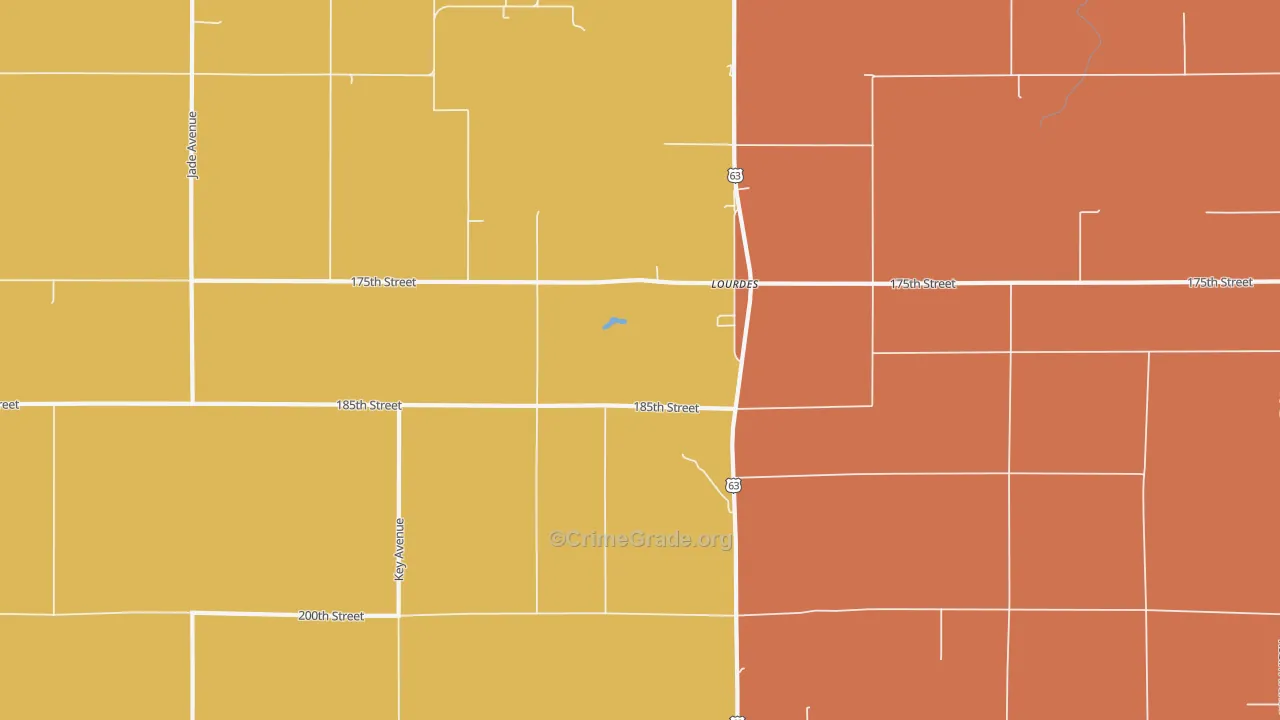 Lourdes, IA Map of Burglary Rates