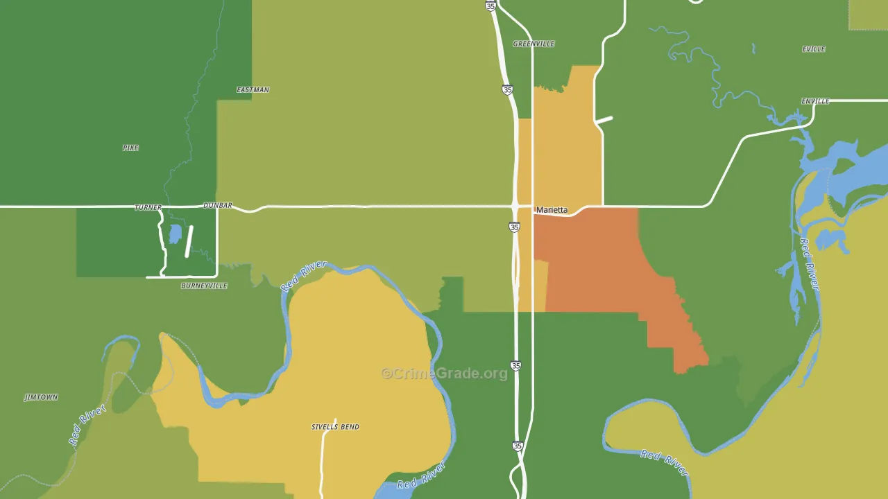 Love County, OK Map of Burglary Rates