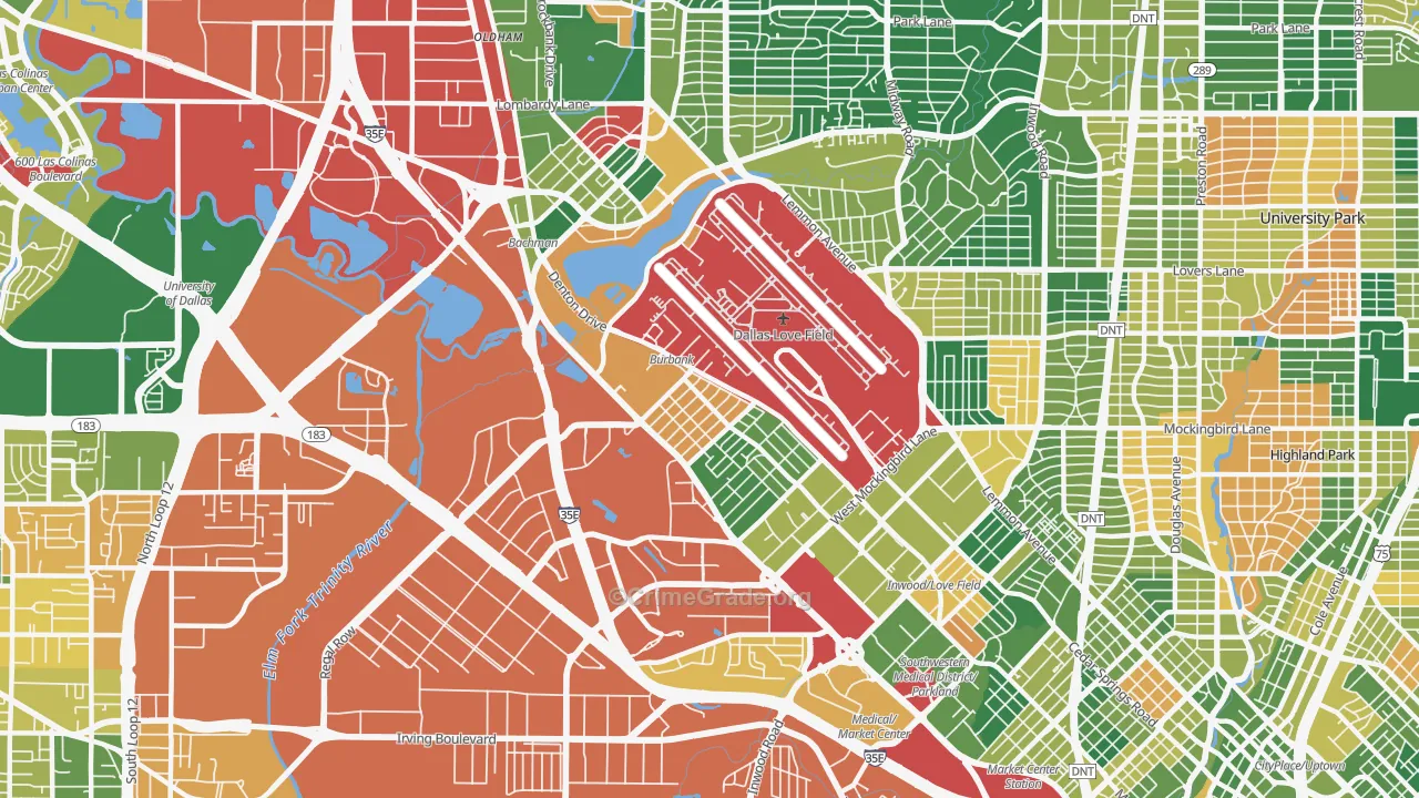 Love Field Area, Dallas, TX Map of Burglary Rates
