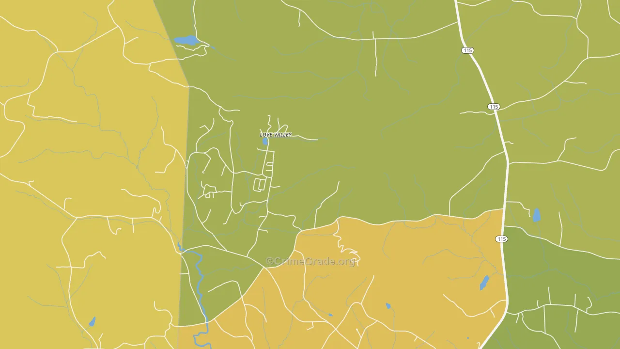 Love Valley, NC Map of Burglary Rates