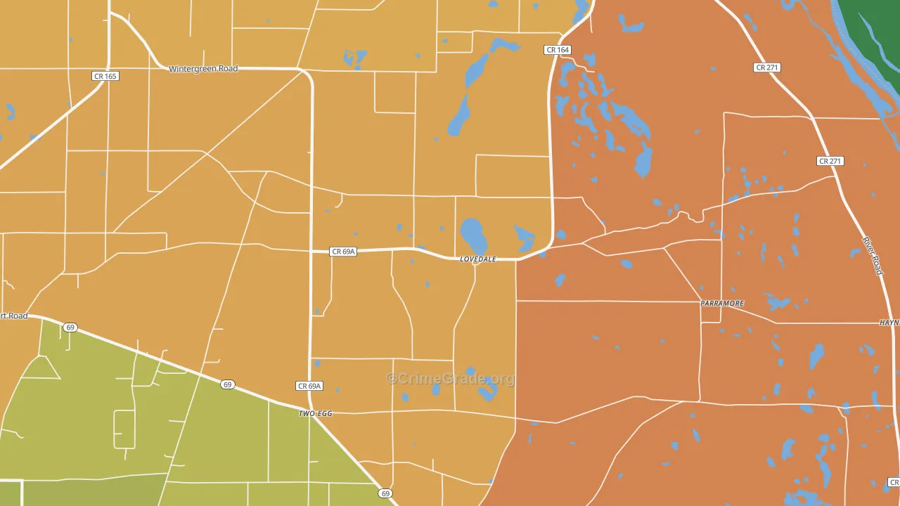 Lovedale, FL Map of Burglary Rates
